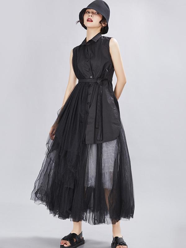 Original Asymmetric Split-joint Lapel Sleeveless Dress