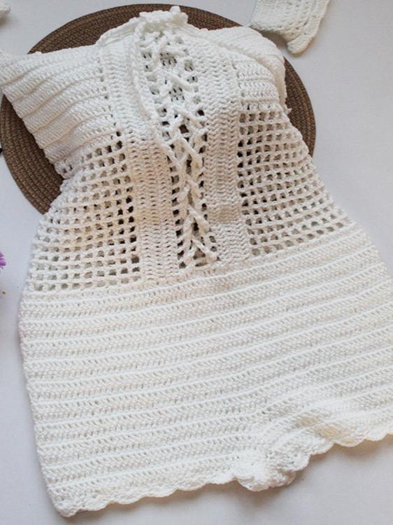 Off-the-shoulder Crochet One-Piece Swimsuit