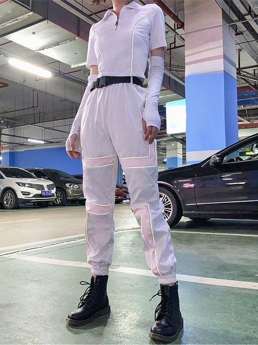 Belted Two Tone Casual Cargo Pants