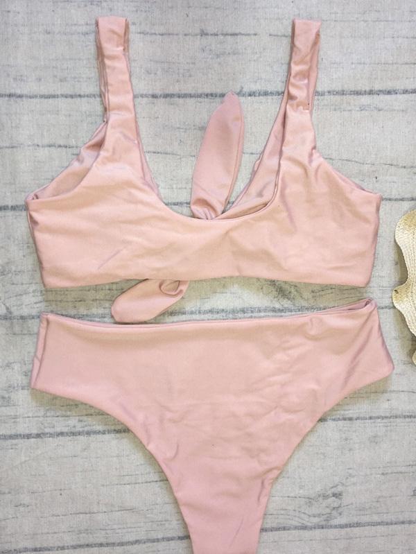 High Waisted Knot Plain Bikinis Swimwear