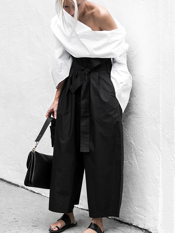 Black High Waisted Loose Solid Color Wide Leg Pants