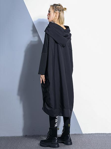 Split-joint Plus Size Loose Hoodies Midi Dresses