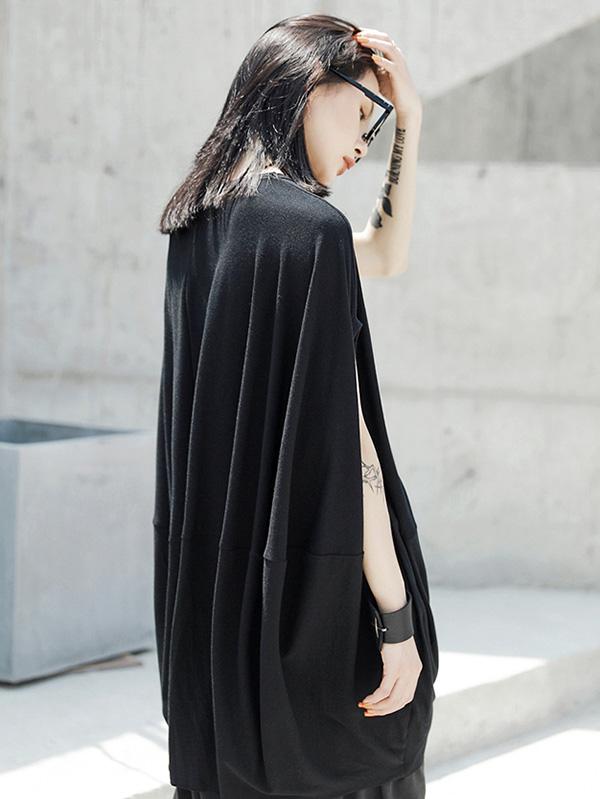 Loose Cloak Black Long T-shirt