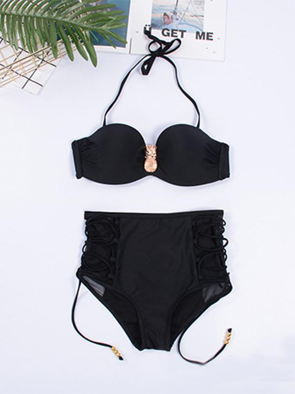 Plain Black Bandeau Bikini Swimsuit