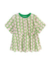 Original Loose Floral Printed Contrast Color Pleated T-Shirt Top