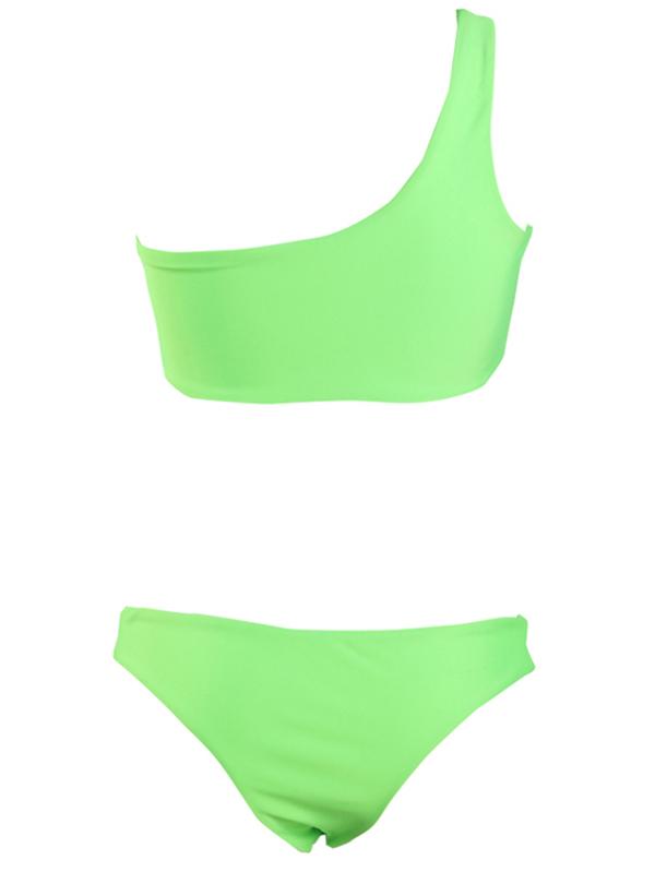 Fluorescent Green One Shoulder Bikini Set