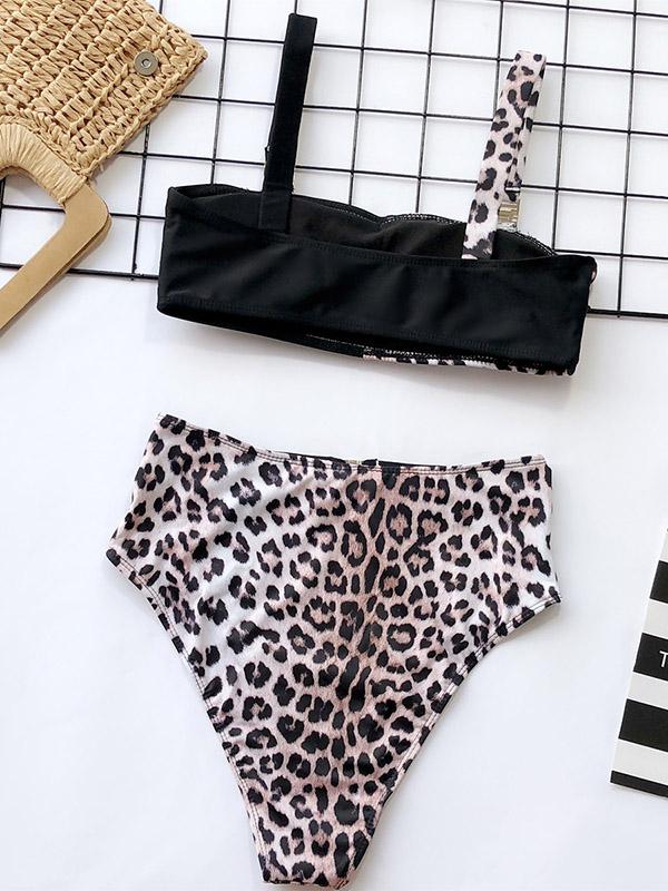 Empire Leopard Stitching Bikini Swimsuit