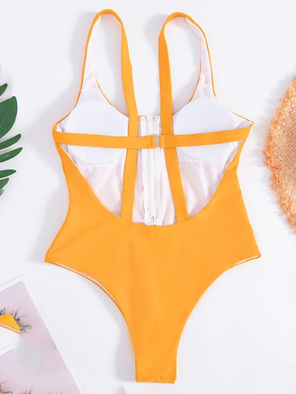 Solid Color One-Piece Swimwear