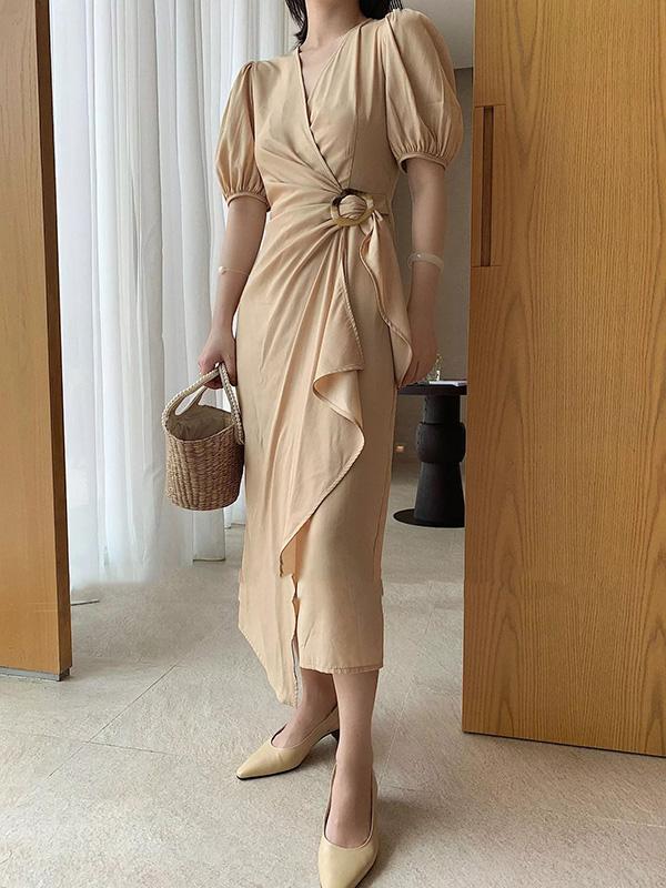 Elegant Puff Sleeve Long Dress