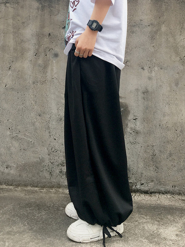 Casual Solid Color With Pocket Elasticity High-Waist Wide Legs Pants