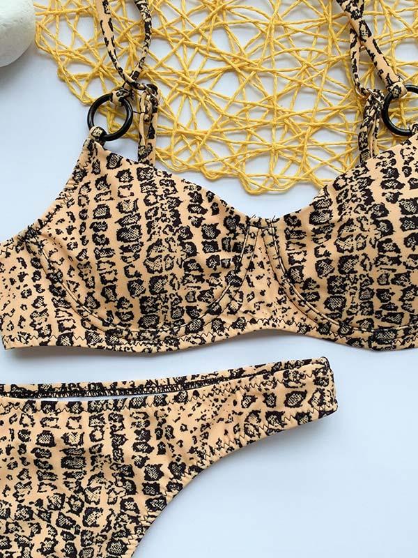 Leopard-Print Spaghetti-Neck Split Bikini Swimsuit