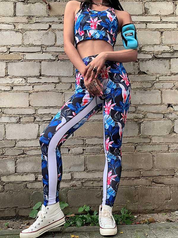 Printed Tank And Fitness Legging Suits