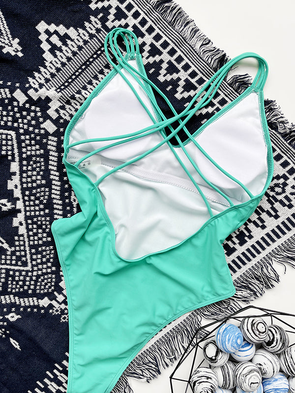 Back Cross Green One-Piece Swimsuit