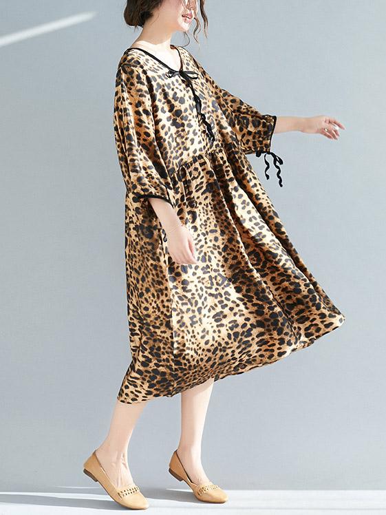 Plus Size Loose Leopard Strap Midi Dresses