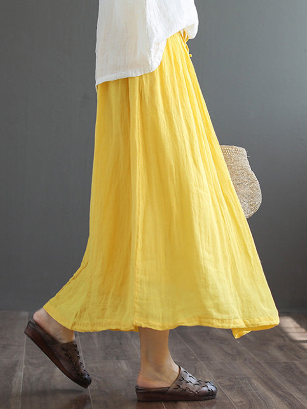 Casual Solid Color Drawstring Empire A-Line Skirt