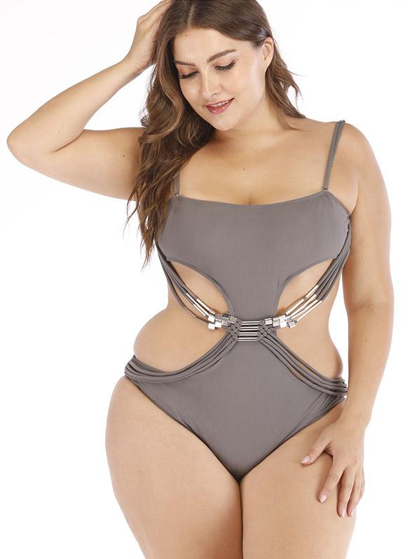 Solid Hollow Knitting One-piece Swimwear