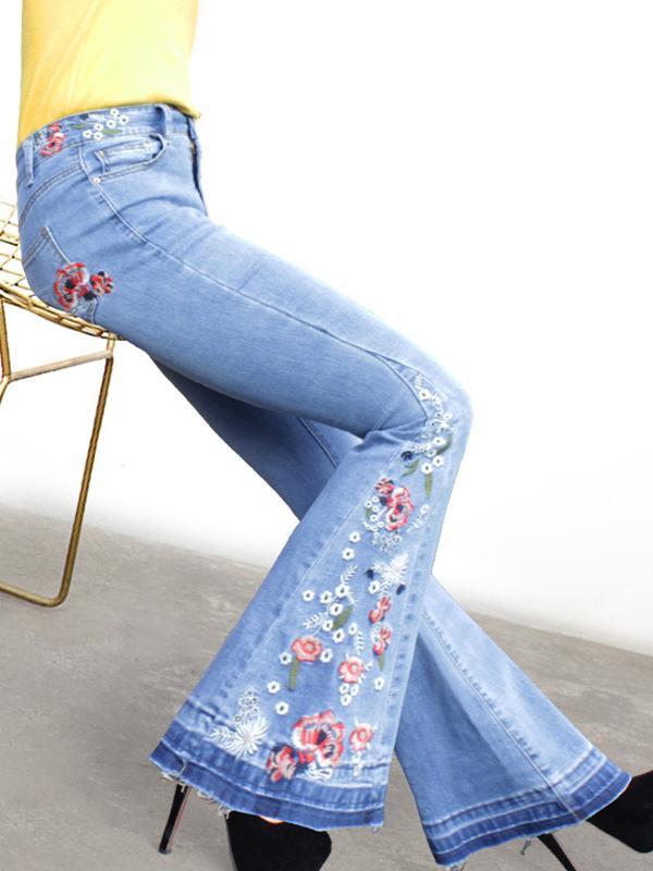 Embroidered Jean Pants Bottoms