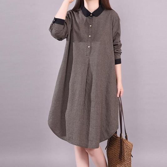 Casual Long Sleeve Plaid Plus Size Women Dress