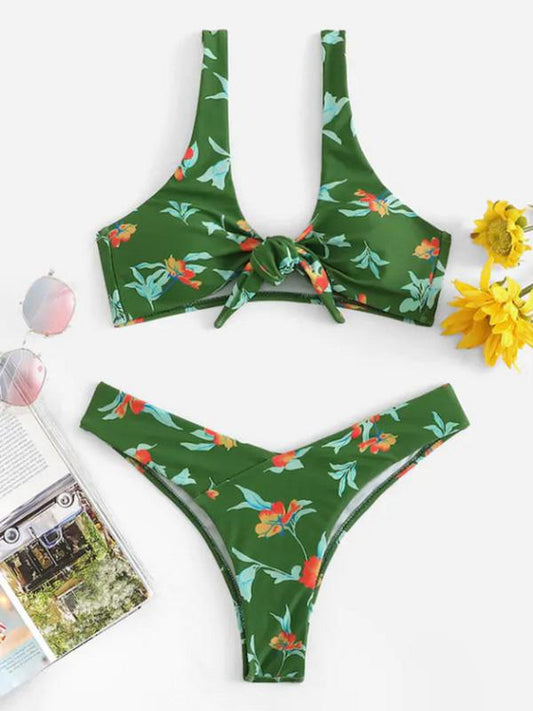 Knotted Printed Bikini Swimsuit