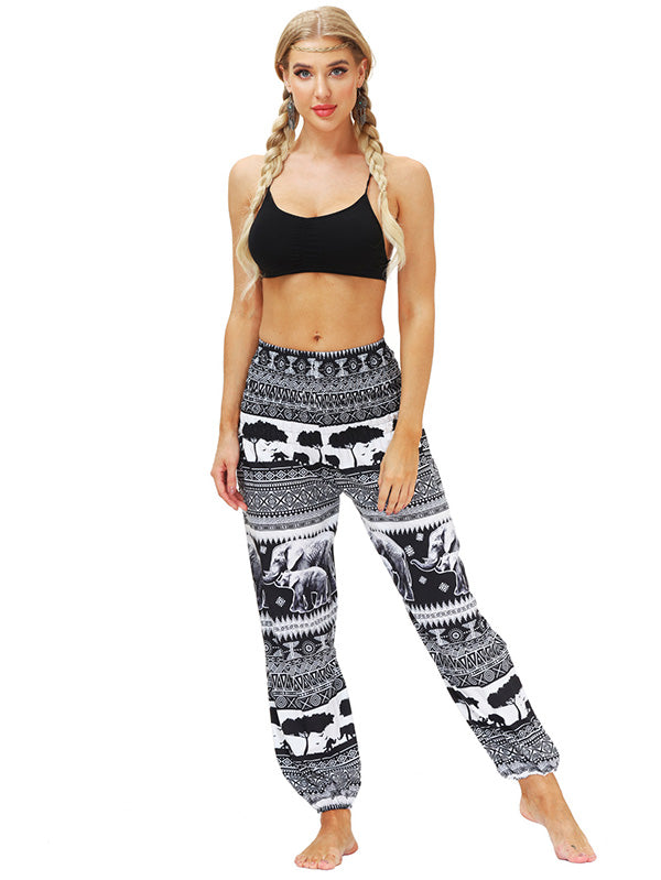 Bohemia Elephant Printed Elastic High Waisted Knickerbockers& Yoga Pants