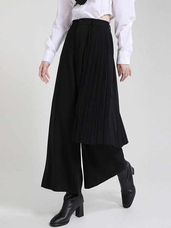 Casual Cool Solid Color Pleated Split-Joint Wide Leg Pants