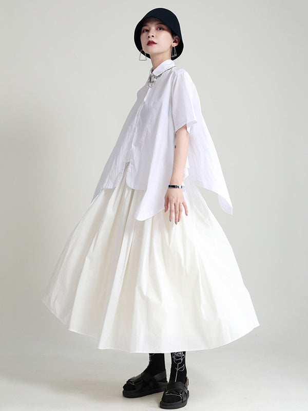 Urban Solid Color Split-Joint Mesh Pleated A-Line Skirt