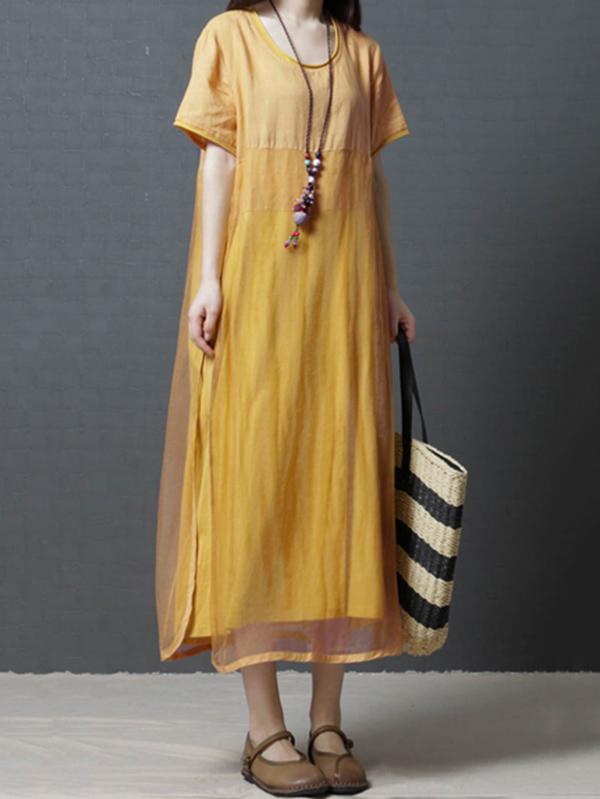 Loose Grenadine Split-joint Long Dress