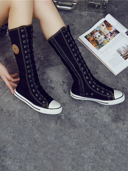 High-top Side Zipper Mid high Canvas Boots