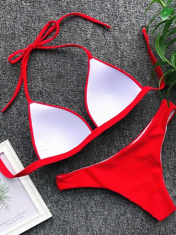 Halter-neck Plain Bikinis Swimwear