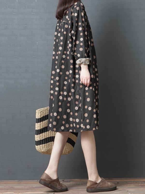 Loose Plus Size Polka-dot Fresh Shirt Midi Dresses