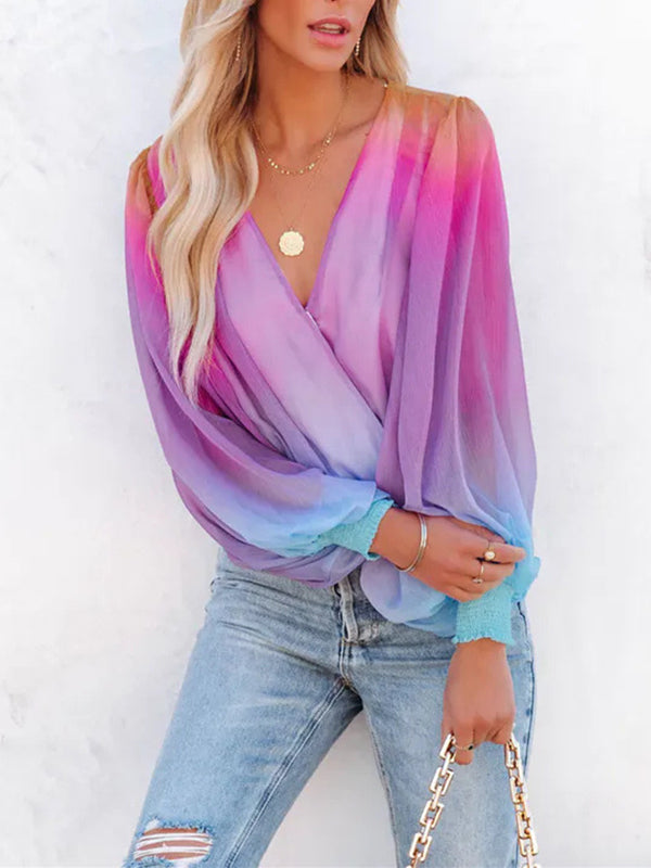 Original Stylish See-Through Gradient Blouse Top