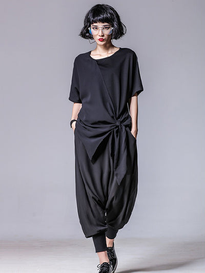 Asymmetrical Loose Round-Neck Modal And Chiffon T-Shirts Tops