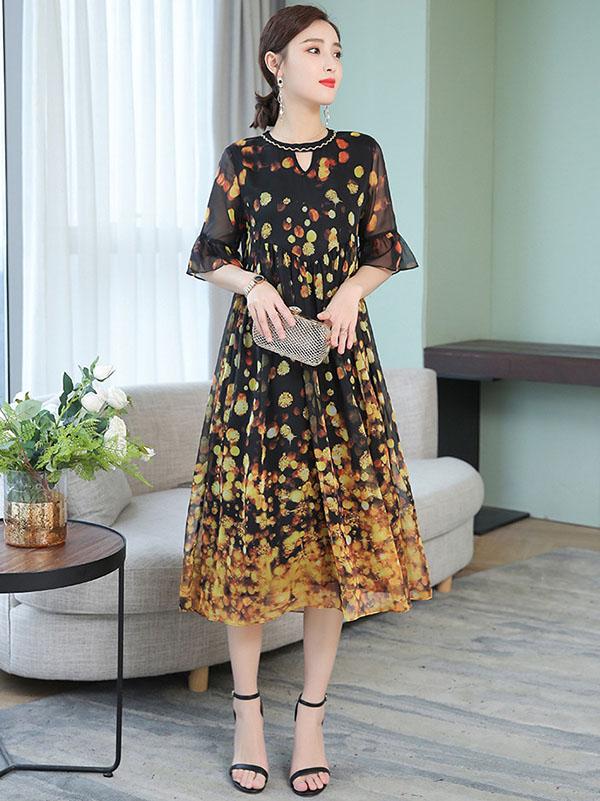 Loose Oversize Printed Polka-Dot Dress