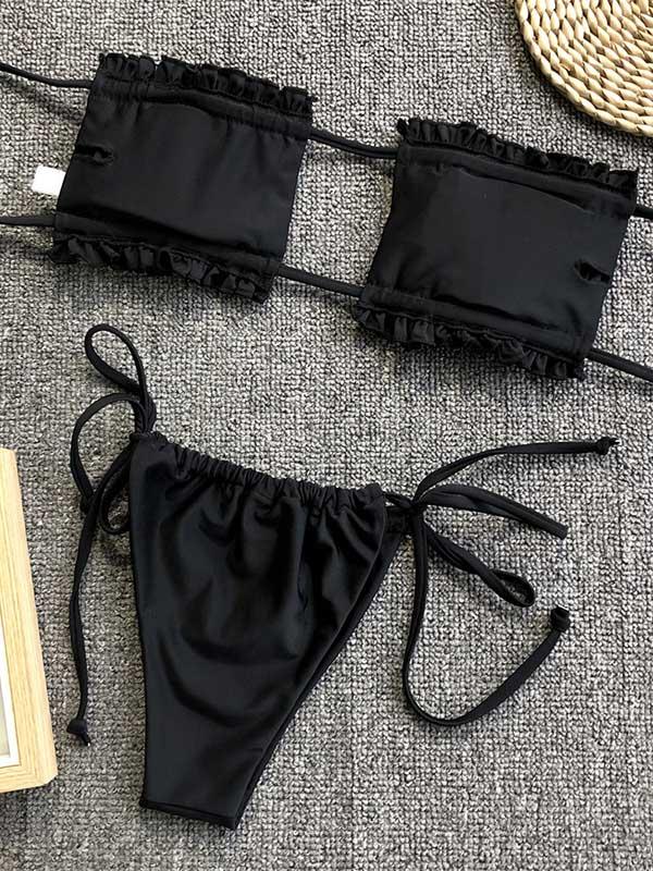 Sexy Fold Hollow Bikini Swimsuit