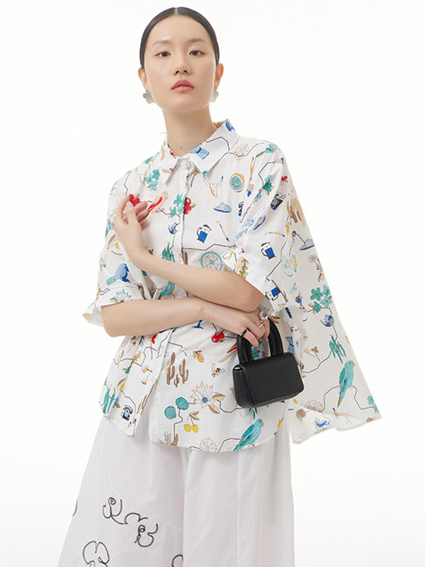 Simple Loose Cartoon Printed Blouse