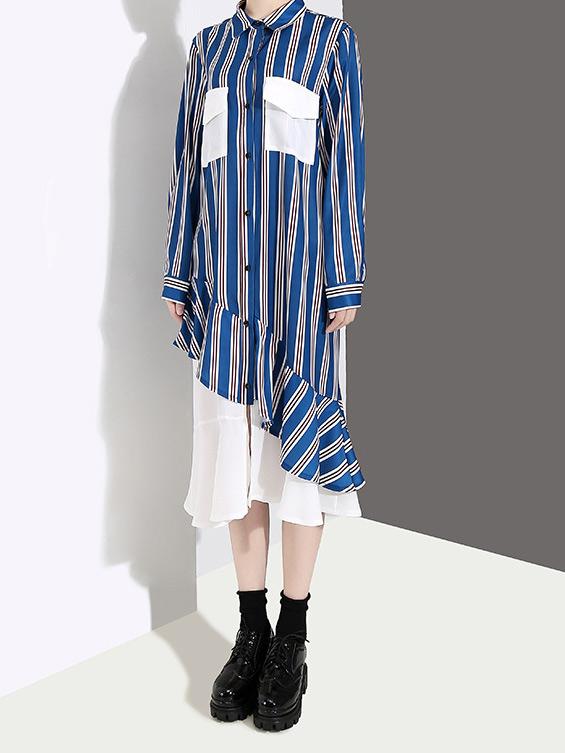 Loose Stripe Split-joint Long Dress