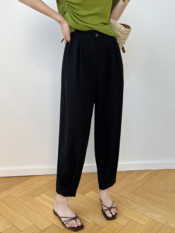 Office High Waisted Wide Leg Solid Color Trousers