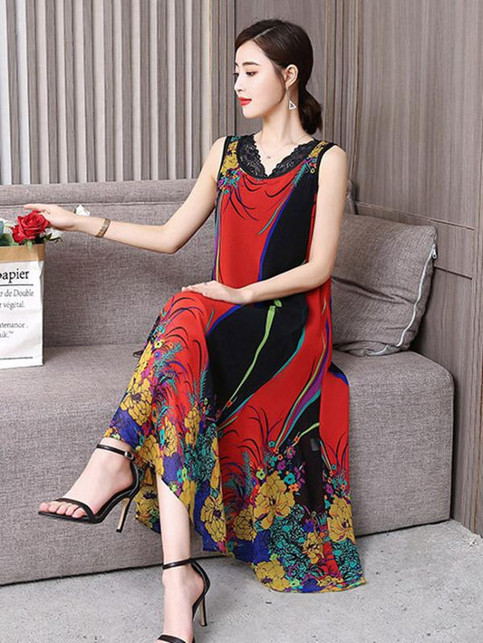 Casual Flower Printed 2-pieces Long Dress