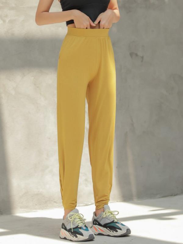 Quick-dry Solid Ruffled Elasticity Sports Pants