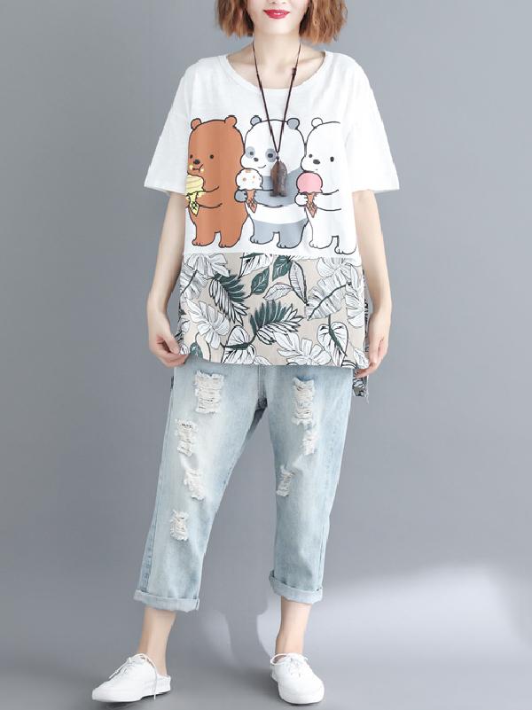 Oversize Printed Cartoon High-low T-Shirt