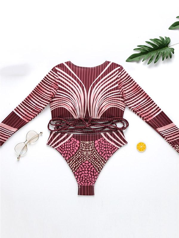 Sexy Bandage Split-Joint Long Sleeves Bikini Swimsuit