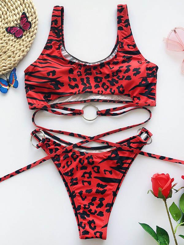 Sexy Bandage Hollow Split Bikini Swimsuit