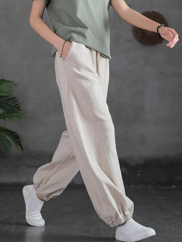 Simple Casual Loose Linen 7 Colors Color Pleated Elasticity Knickerbockers