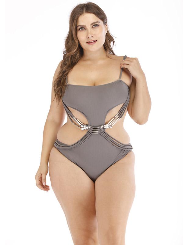 Solid Hollow Knitting One-piece Swimwear