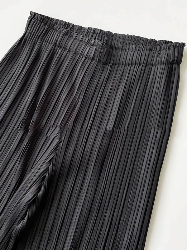 Simple Solid Color Empire Waisted Column Loose Ninth Wide-Leg Pants