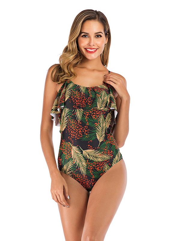 Ruffled Printed Plaid One-Piece Swimsuit