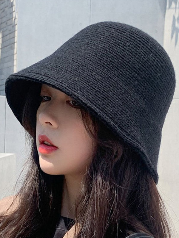 Simple Solid Color Wool Knitted Bucket Hat