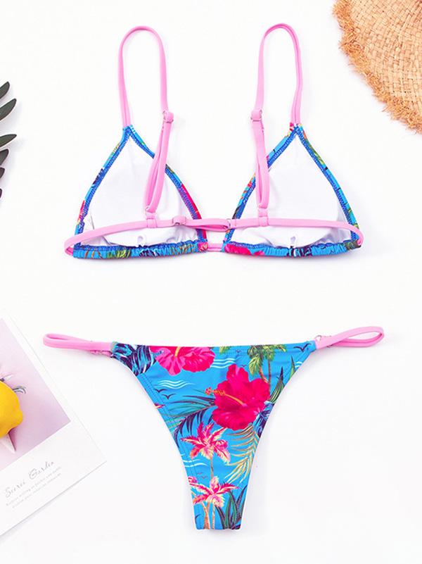 Sexy Triangles Spaghetti-Neck Printing Split Type Bikini Swimsuit