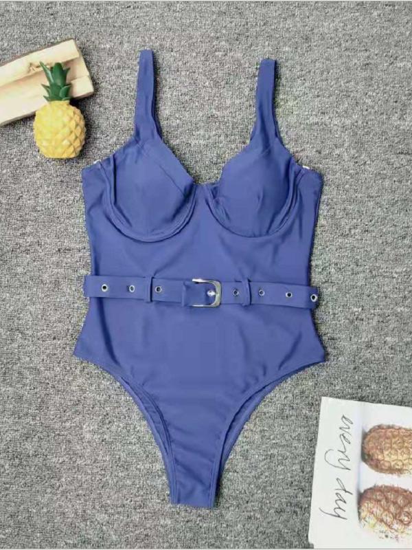 Sexy Steel Ring Corsage Collar+Sash One-Piece Swimwear