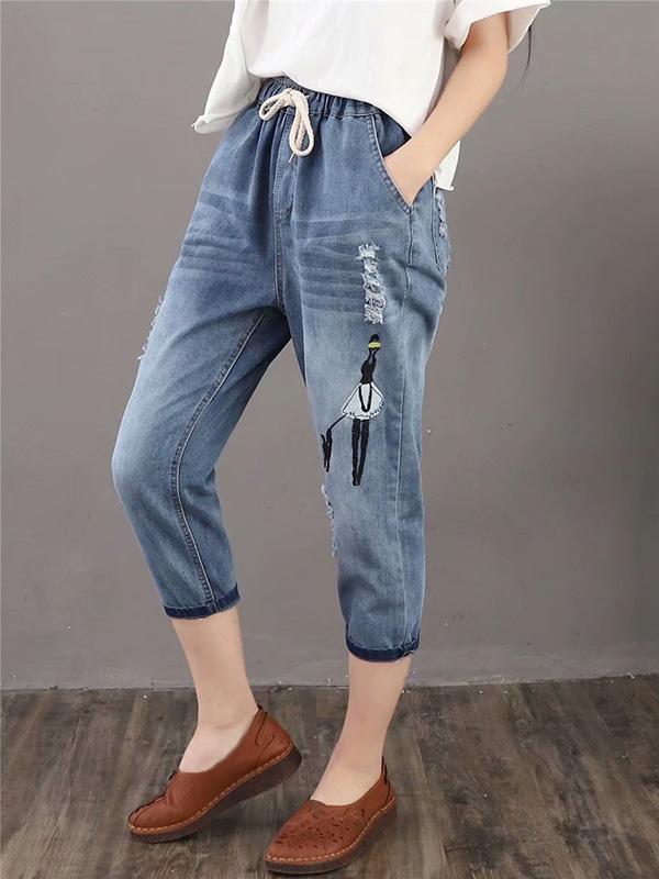 Retro Loose Jean Cropped Trousers